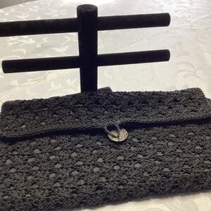 Black crochet vintage purse ENVELOPE STYLE